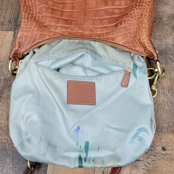 Coach Kristin Embossed Walnut Brown Croc Leather Bag Purse Satchel Limited 16827 - Picture 9 of 16